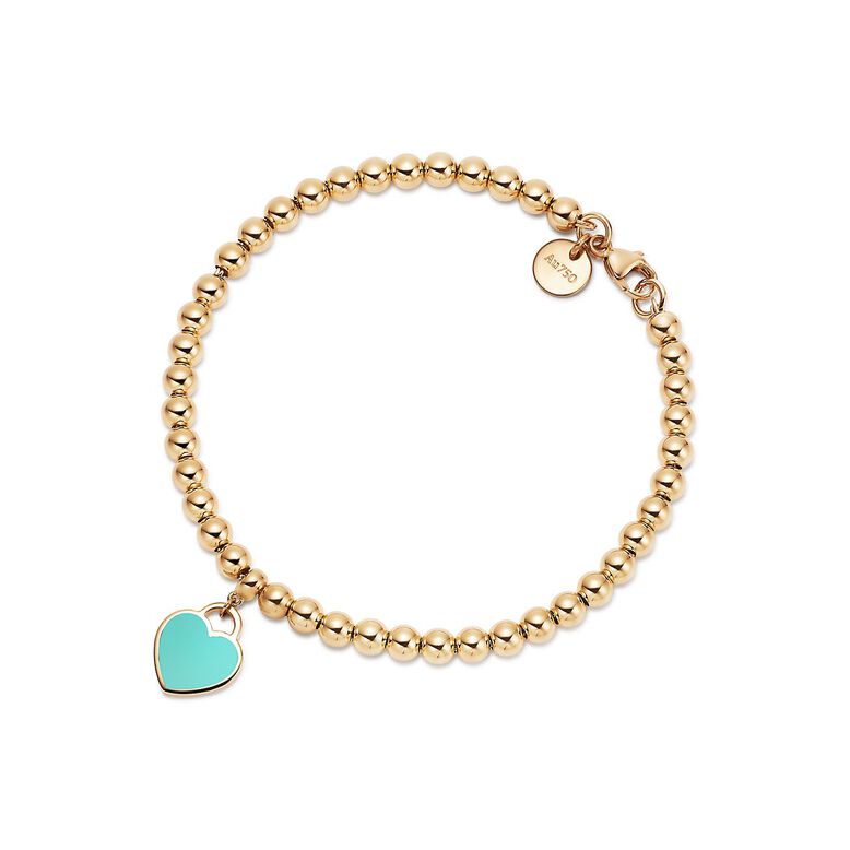 Return to Tiffany&trade; mini heart tag on a bead bracelet in 18k gold, , hi-res