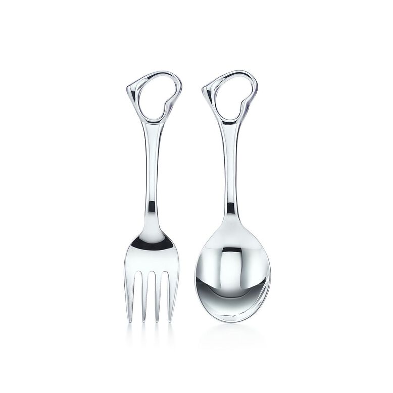 Elsa Peretti&reg; Open Heart fork and spoon baby set in sterling silver., , hi-res