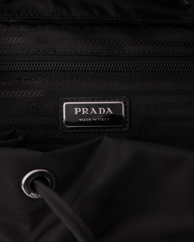 Re-Nylon and leather backpack, , hi-res