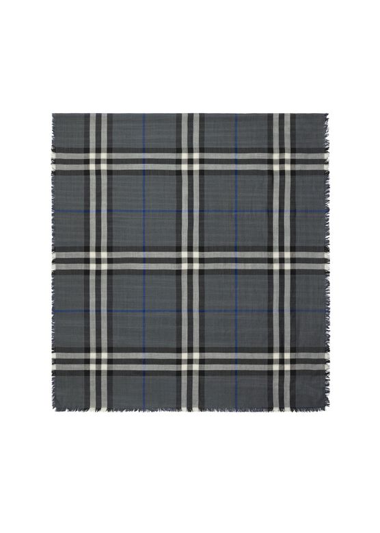 Reversible Check Wool Silk Scarf, , hi-res