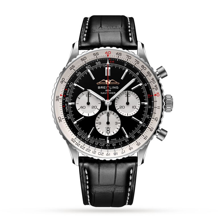Navitimer B01 Chronograph 46 Stainless Steel Leather Strap Watch, , hi-res