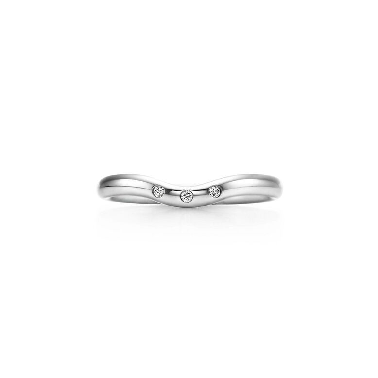 Elsa Peretti&reg; wedding band in platinum with diamonds, 2 mm wide. - Size 4 1/2, , hi-res