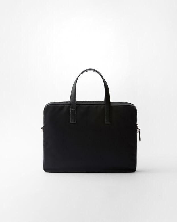 Re-Nylon and Saffiano leather briefcase, , hi-res