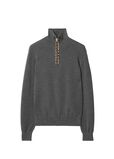 Check Trim Wool Half-zip Sweater, , hi-res