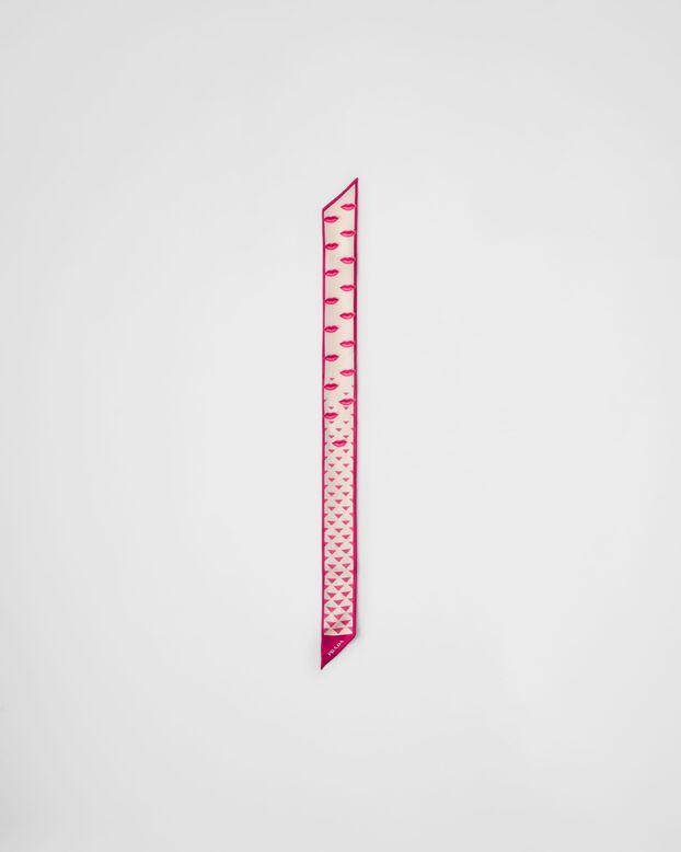 Printed silk twill skinny scarf, , hi-res