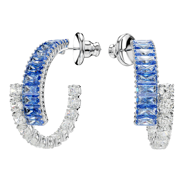 Matrix Earrings Blue Rhodium Crystal, , hi-res