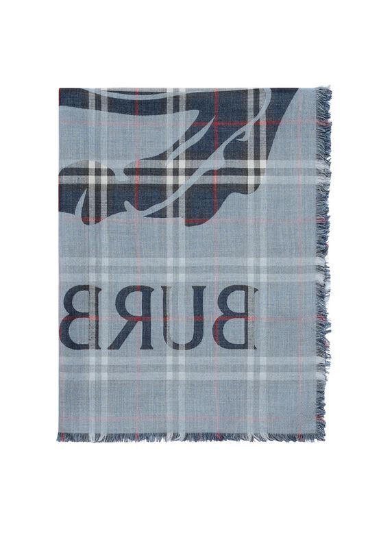 Wide EKD Check Wool Silk Scarf, , hi-res