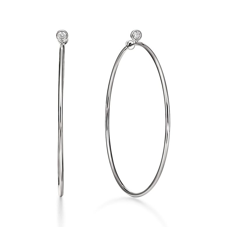 Elsa Peretti&reg; Diamond Hoop earrings in sterling silver with diamonds, large., , hi-res