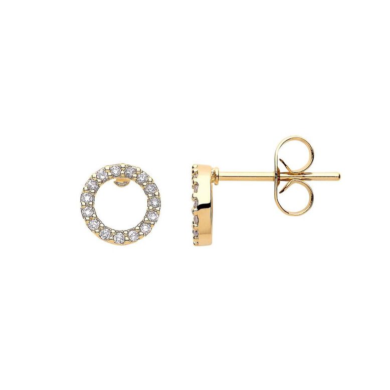 CZ Circle Earrings Gold Plated, , hi-res