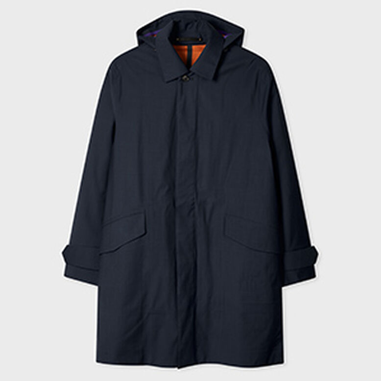 Navy 'Storm System' 3-Layer Hooded Mac, , hi-res