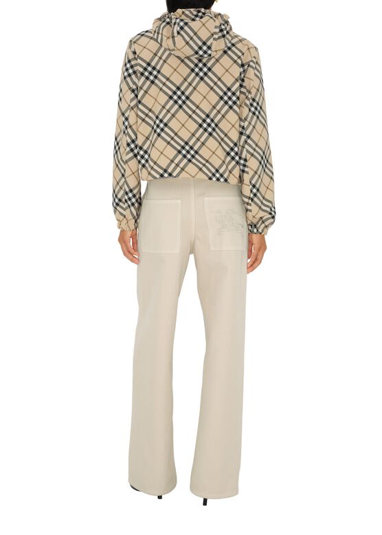 Cropped Reversible Check Hooded Jacket, , hi-res