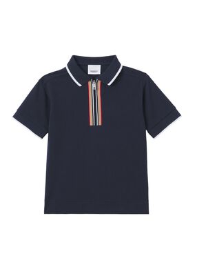 Icon Stripe Detail Cotton Zip-front Polo Shirt