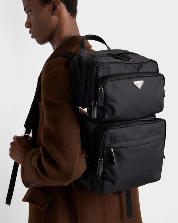 Re-Nylon and Saffiano leather backpack, , hi-res