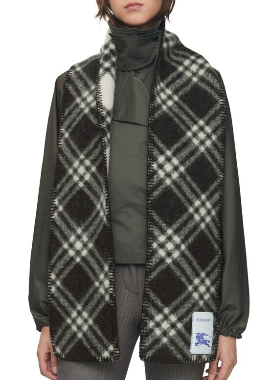 Narrow Check Wool Scarf, , hi-res
