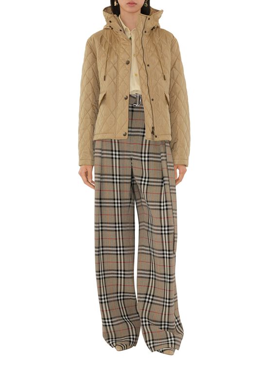 Cropped Quilted Nylon Hooded Jacket, , hi-res