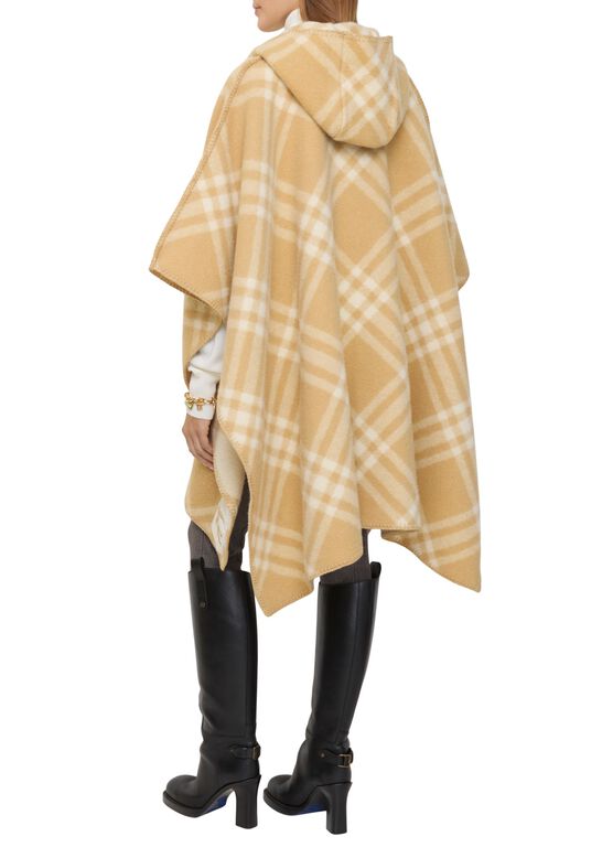 Reversible Check Wool Cape, , hi-res