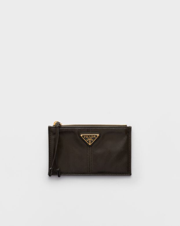 Leather card holder with zipper, , hi-res