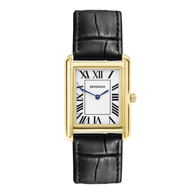 Gold Case Black Leather Watch, , hi-res