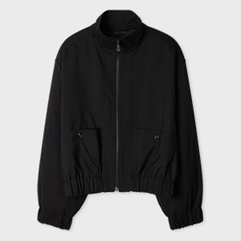 Women's Black Hopsack Wool Bomber Jacket, , hi-res