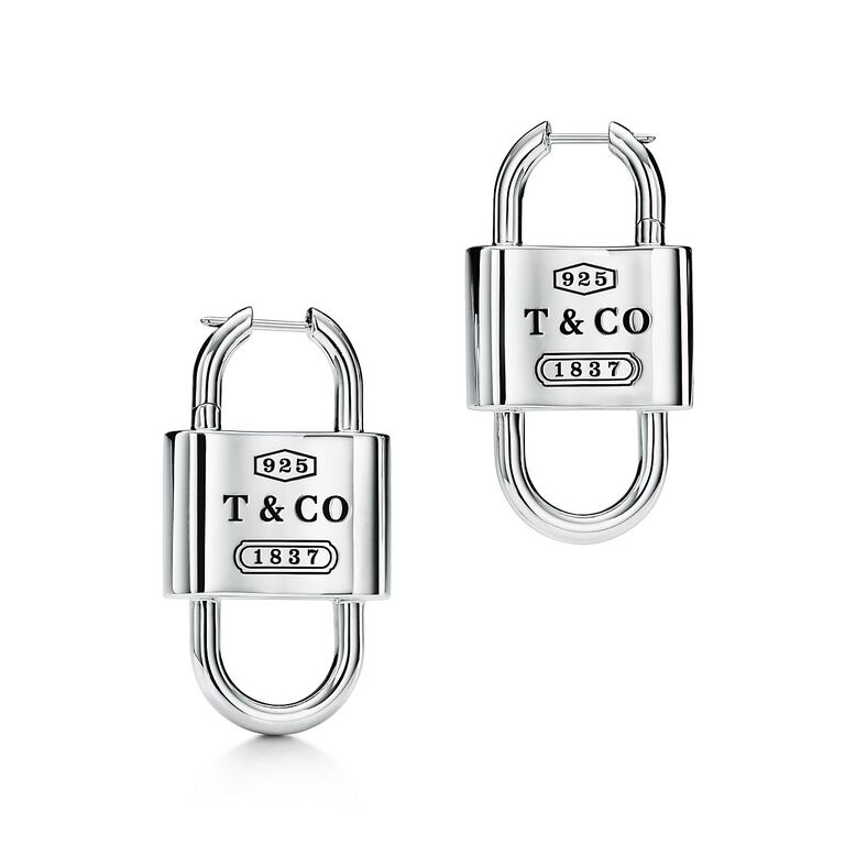 Tiffany 1837&trade; Large Double Lock Drop Earrings in Sterling Silver, , hi-res