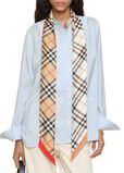 Skinny Contrast Check Silk Scarf, , hi-res