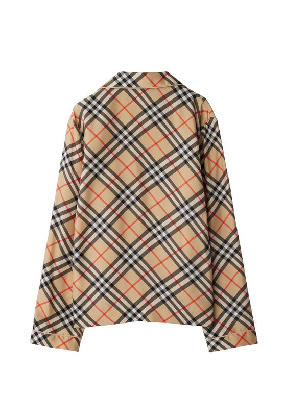 Regular Fit Check Silk Pyjama Shirt, , hi-res
