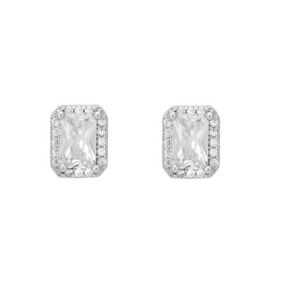 Classic Crystal Rectangle Earring  - Silver