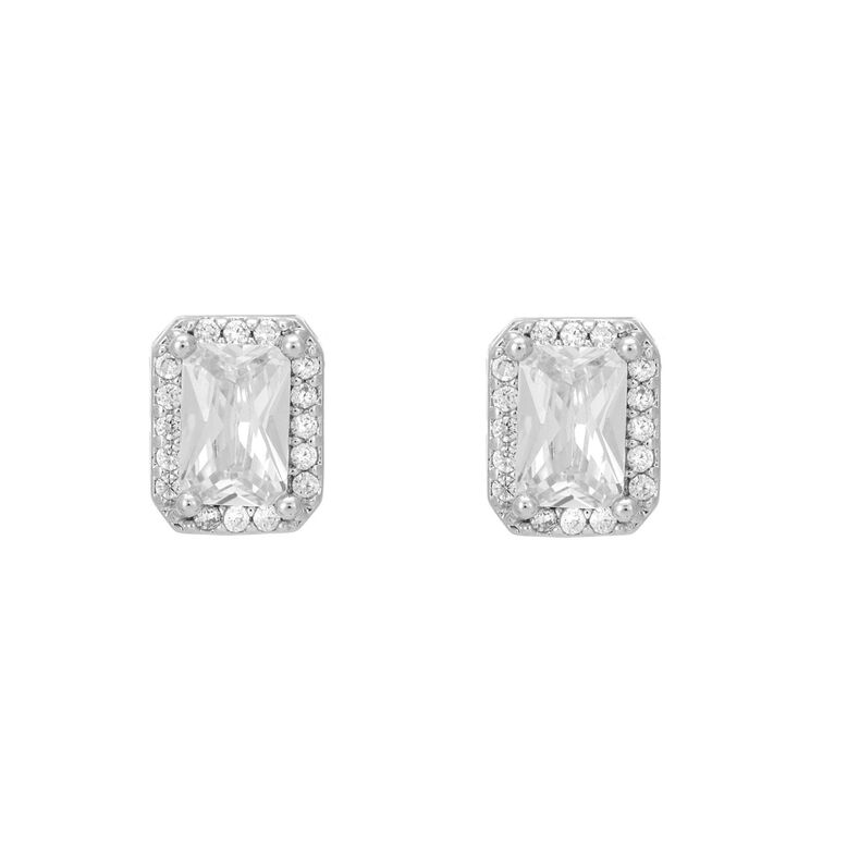Classic Crystal Rectangle Earring  - Silver, , hi-res