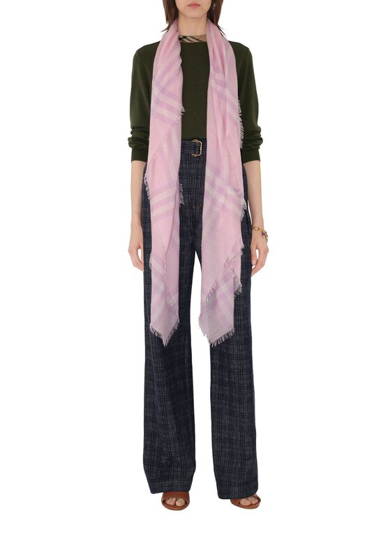 Wide Check Wool Scarf, , hi-res