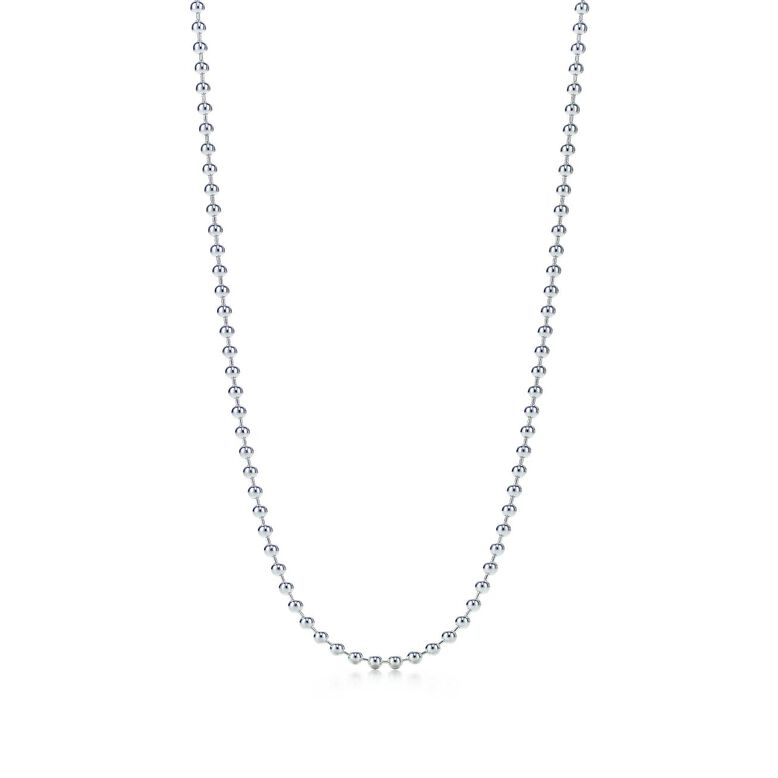 Beaded chain necklace in sterling silver, 18" long. - Size 18 IN, , hi-res