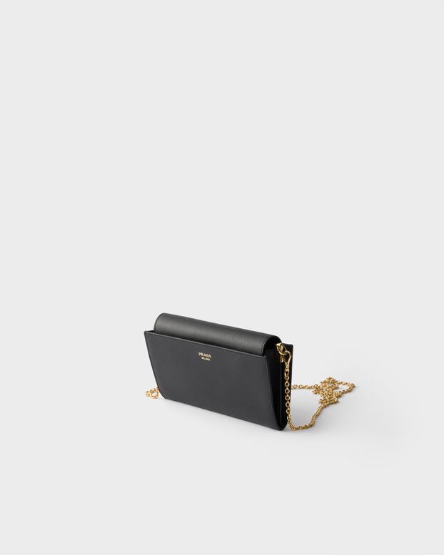 Saffiano leather wallet with shoulder strap, , hi-res