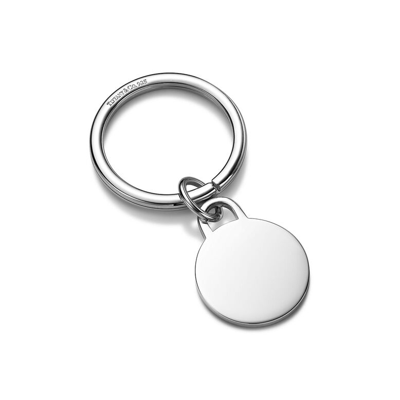 Round tag key ring in sterling silver., , hi-res