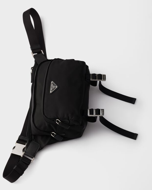 Re-Nylon and leather shoulder bag, , hi-res