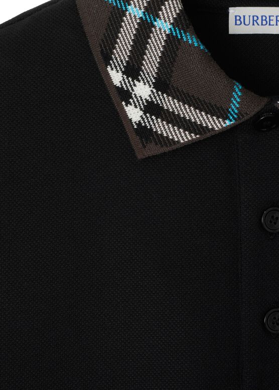 Check Collar Cotton Polo Shirt, , hi-res