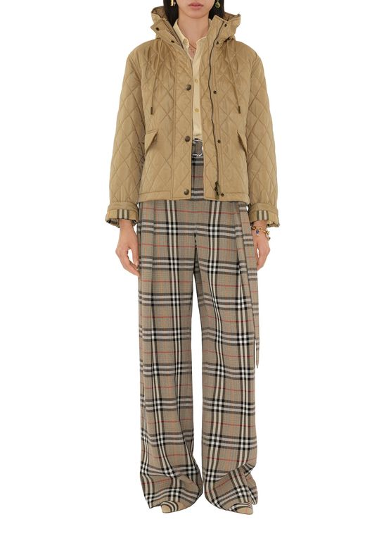 Cropped Quilted Nylon Hooded Jacket, , hi-res