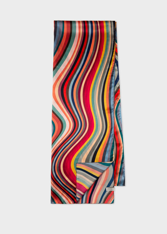 SWIRL SILK TWILL BRIGHT COLS LONG SCARF, , hi-res