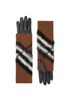 Chevron Check Overlay Leather Gloves