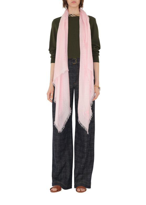 Wide Check Wool Silk Scarf, , hi-res