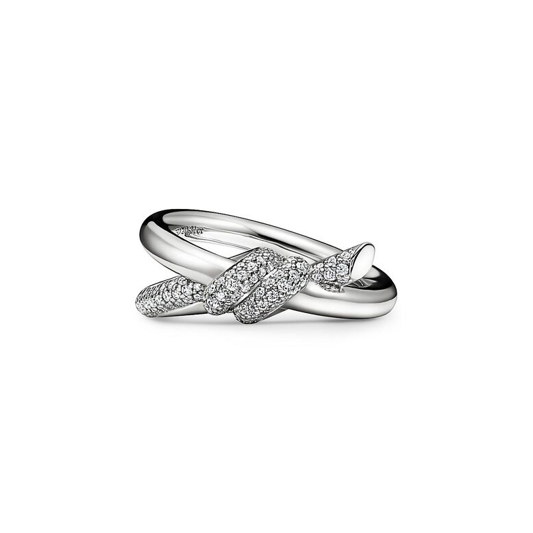 Tiffany Knot Double Row Ring in White Gold with Diamonds - Size 5 1/2, , hi-res