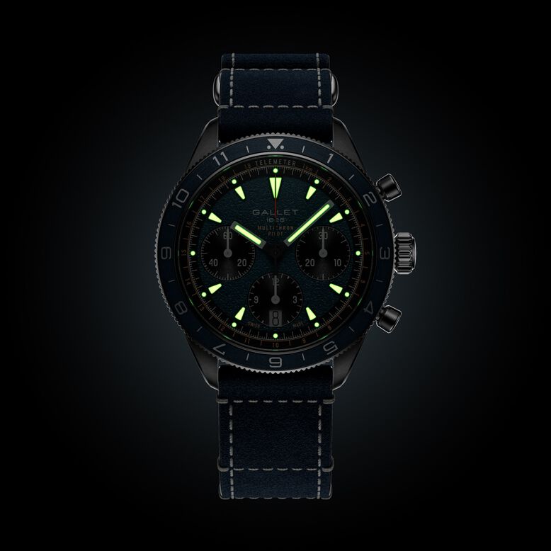 Multichron Pilot Chronograph Automatic 42mm Unisex Watch Blue Dial Fabric, , hi-res