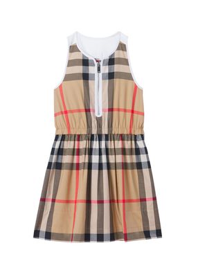 Sleeveless Exaggerated Check Stretch Cotton Zip-front Dress