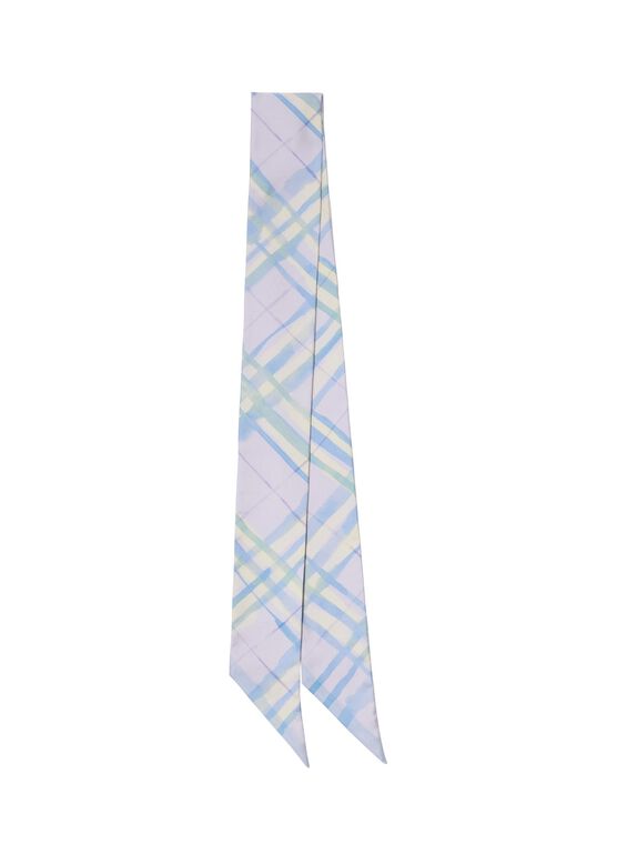 Skinny Watercolour Check Silk Scarf, , hi-res