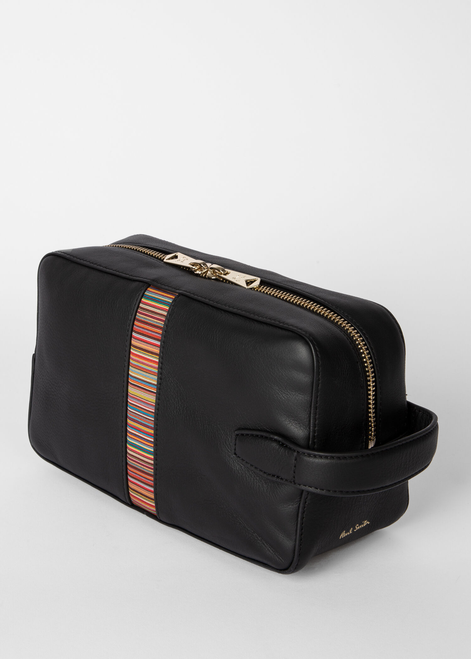 Paul Smith Black Leather Signature Stripe Wash Bag