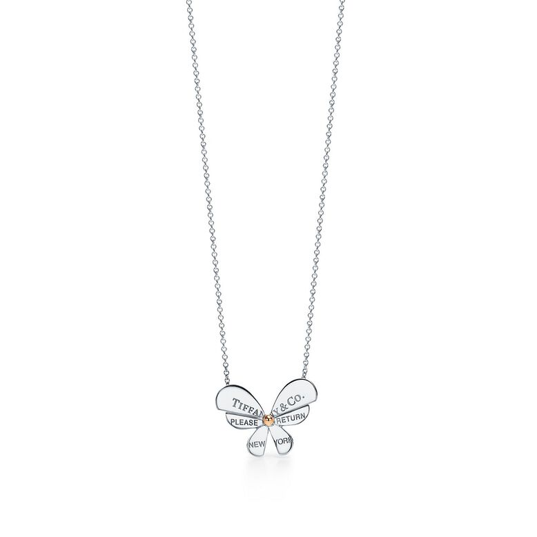 Return to Tiffany&trade; Love Bugs butterfly pendant in sterling silver and rose gold, , hi-res