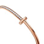 Tiffany T T1 Hinged Bangle in Rose Gold with Diamonds, Narrow - Size Large, , hi-res