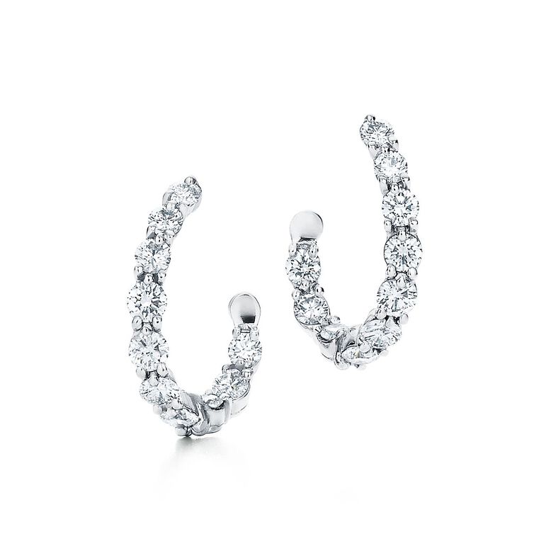 Inside-out hoop earrings of diamonds in platinum., , hi-res