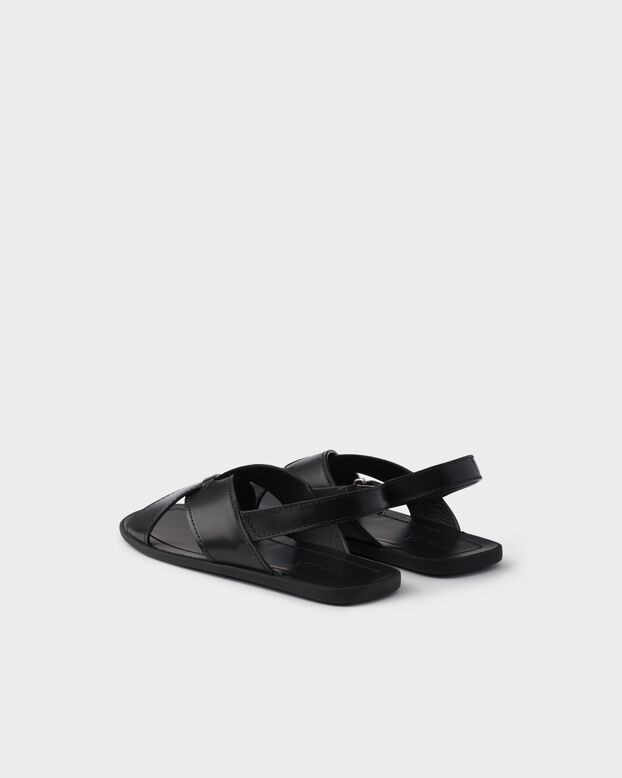 Dec&ograve; leather crisscross sandals, , hi-res