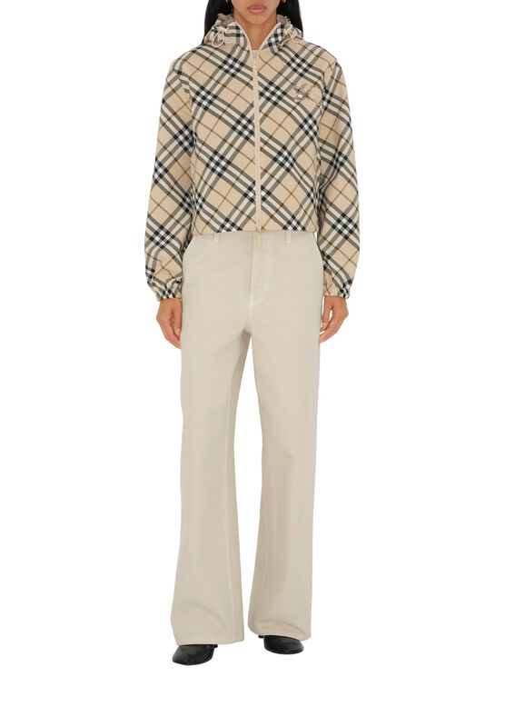 Cropped Reversible Check Hooded Jacket, , hi-res