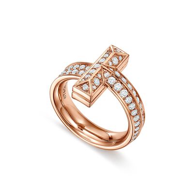 Tiffany T T1 Ring in Rose Gold with Diamonds, 4.5 mm, , hi-res