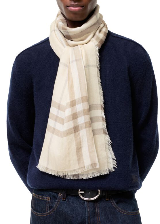 Wide Reversible Check Wool Silk Scarf, , hi-res
